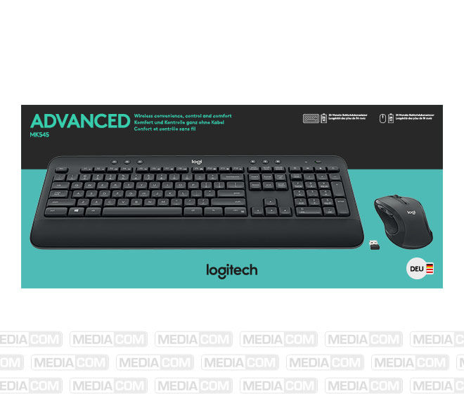 LOGITECH Tastatur/Maus Set MK545, Wireless, Unifying, schwarz Advanced, DE,  Laser, 1000 dpi, Retail
